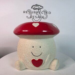 BELAVI Valentines Day Ceramic Mushroom Shaped Planter With Red & White Heart Des